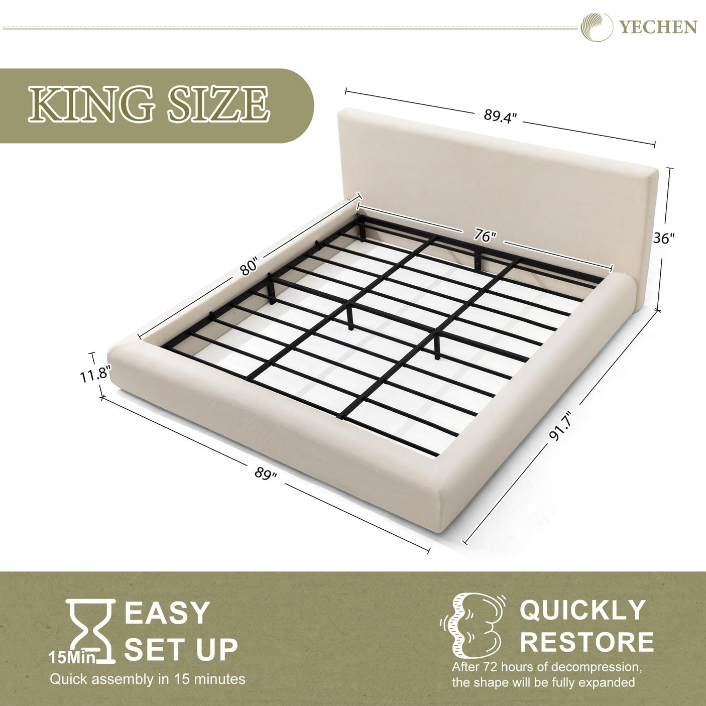 Cloud Bed Frame with Removable Headboard | Boucle Upholstered | Queen & King