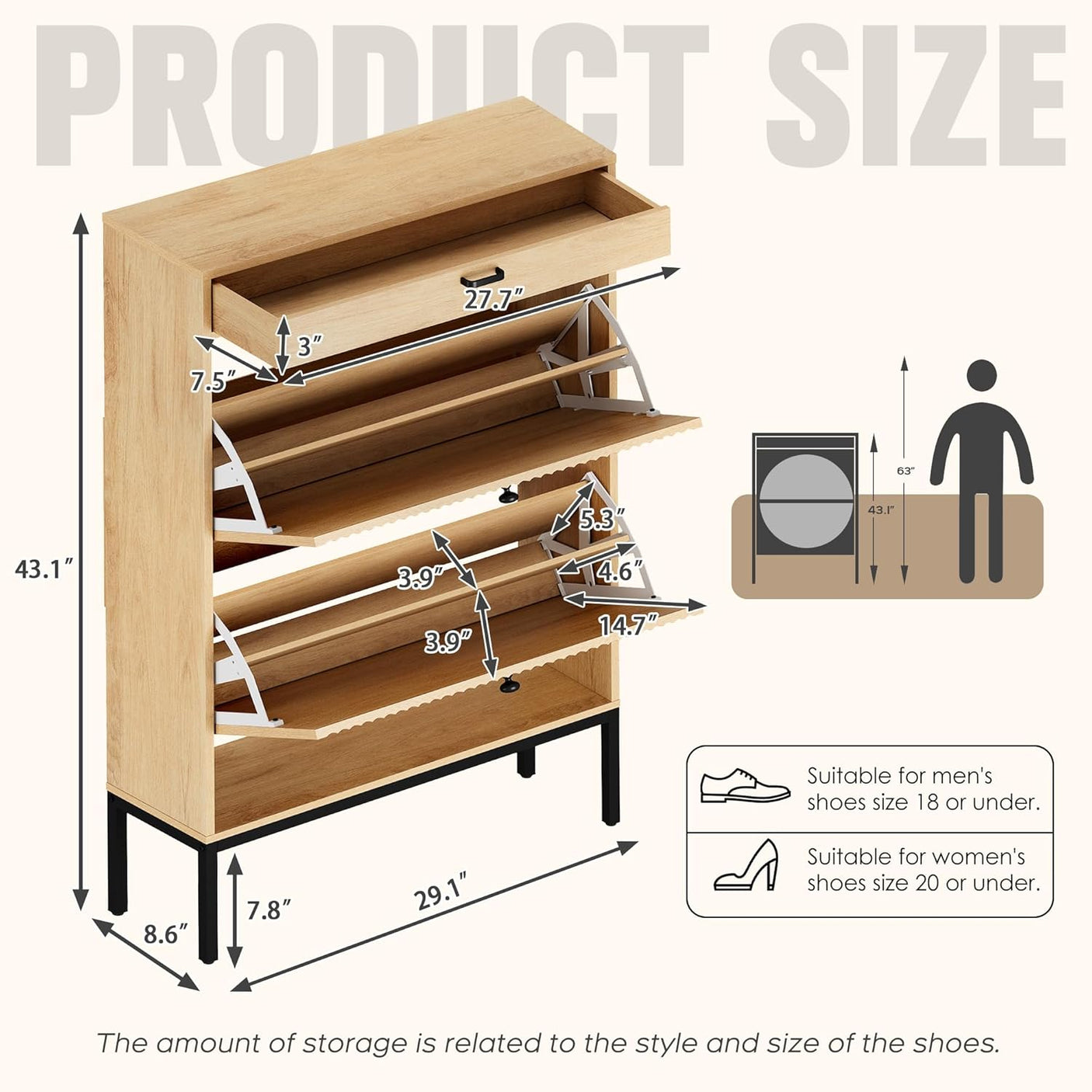 Slim Entryway Shoe Organizer with Half linear Circle Doors