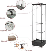 YECHEN Glass Display Cabinet with LED Lights | 4-Shelf Curio Cabinet with Drawer & Locking Door