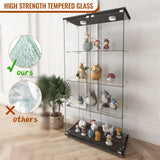 YECHEN Glass Display Cabinet with LED Lights | Tempered Glass Curio Cabinet