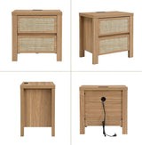Rattan Boho Bedroom Set — Bed Frame + 2 Nightstands | Full Queen King | Natural Walnut
