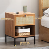 Yechen Rattan Nightstands Set of 2, 2-Drawer Boho Bedside Tables with Metal Legs