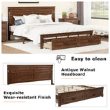 Farmhouse Bed Frame with Storage Drawers & LED Lights | Solid Pine Wood