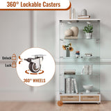 YECHEN Glass Display Cabinet with LED Lights | Double-Door Curio Cabinet with 2 Drawers