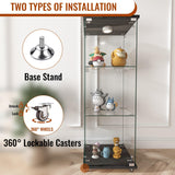 YECHEN Glass Display Cabinet with LED Lights | Tempered Glass Curio Cabinet
