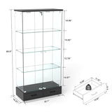 YECHEN Glass Display Cabinet with LED Lights | Double-Door Curio Cabinet with 2 Drawers
