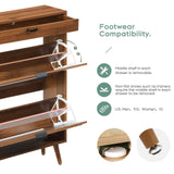 Slim Fluted Shoe Cabinet with Flip Drawers | Entryway Shoe Organizer | Walnut & Natural Oak
