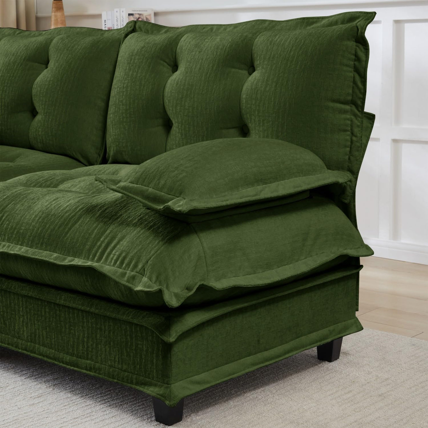 Modular Sectional Sofa with Cloud Cushions | Chenille Fabric | 2/3/4 Seater with Ottoman Options