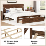 Farmhouse Bed Frame with Storage Drawers & LED Lights | Solid Pine Wood