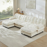 Modular Sectional Sofa with Cloud Cushions | Chenille Fabric | 2/3/4 Seater with Ottoman Options