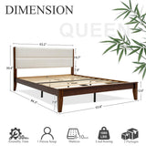 Bamboo Queen Bed Frame with Upholstered Headboard | Japanese Joinery | Mid-Century Modern | Yechen Home