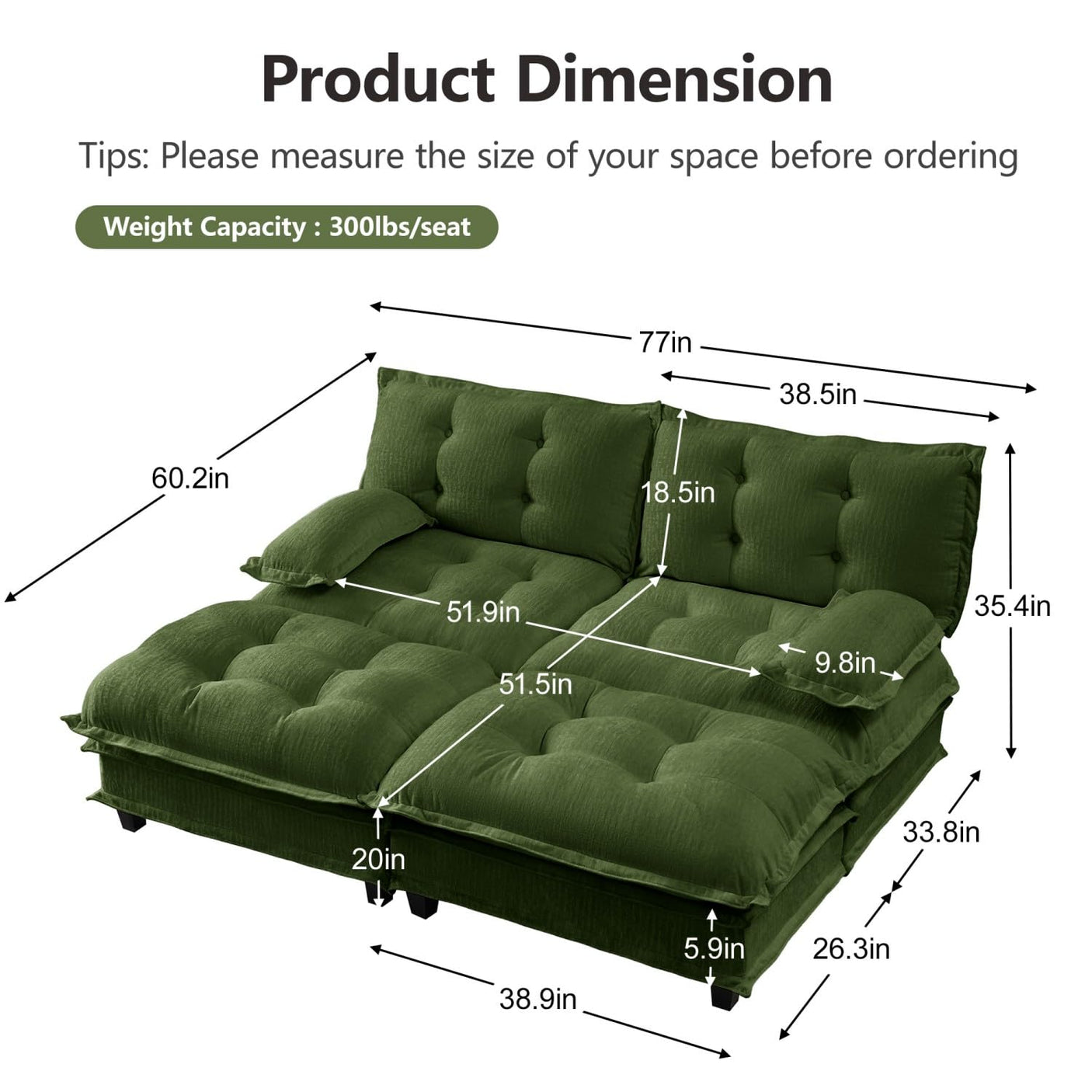 Modular Sectional Sofa with Cloud Cushions | Chenille Fabric | 2/3/4 Seater with Ottoman Options