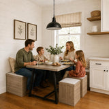 43" Corner Dining Table Set with Storage, 6-Piece Breakfast Nook with Benches & Ottomans, Seats 4-6