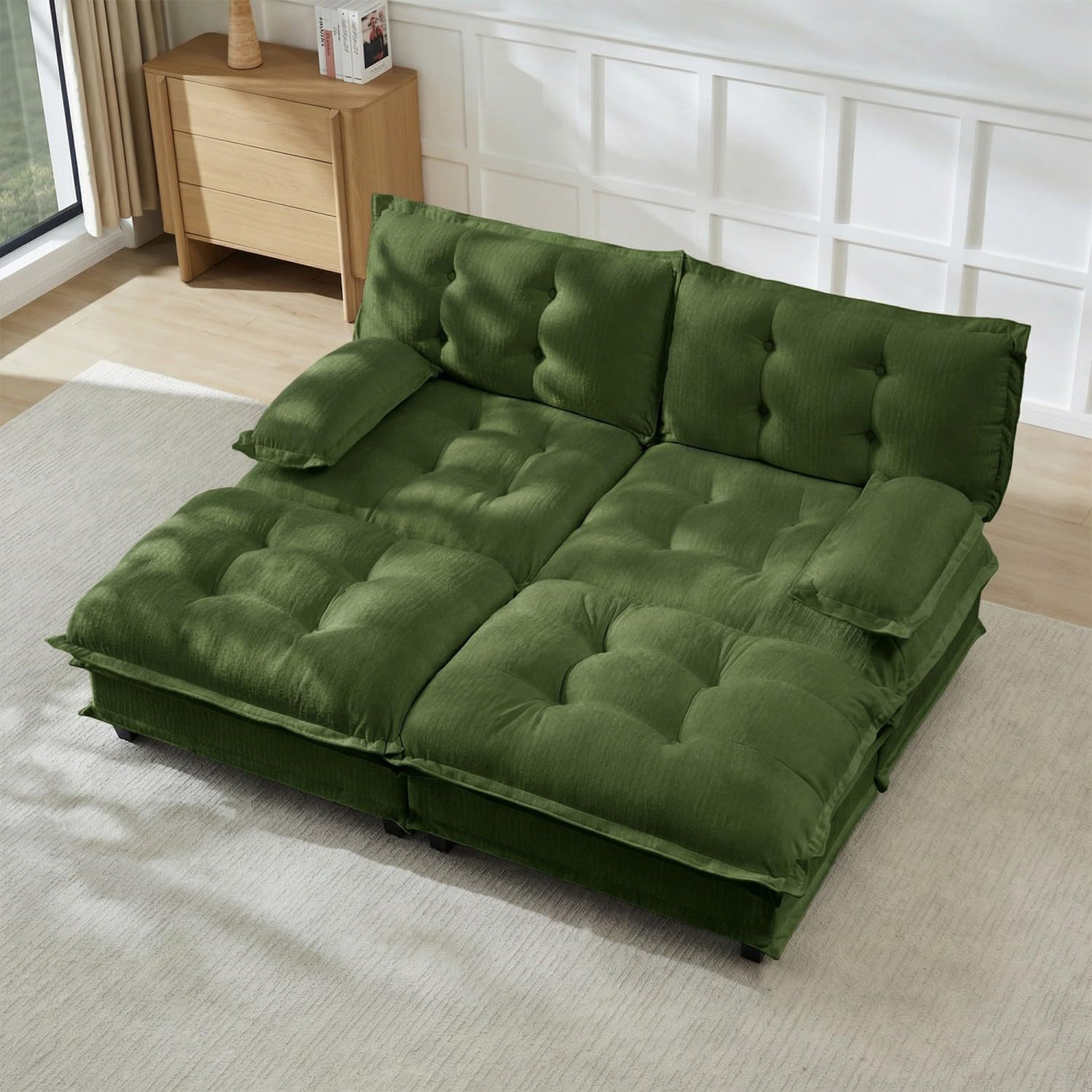 Modular Sectional Sofa with Cloud Cushions | Chenille Fabric | 2/3/4 Seater with Ottoman Options