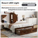 Farmhouse Bed Frame with Storage Drawers & LED Lights | Solid Pine Wood