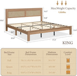 Rattan Boho Bed Frame with Headboard | Full Queen King | Natural Walnut Platform Bed