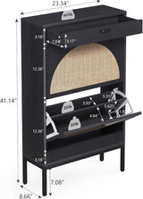 Wooden Entryway Shoe Cabinet with Rattan Doors