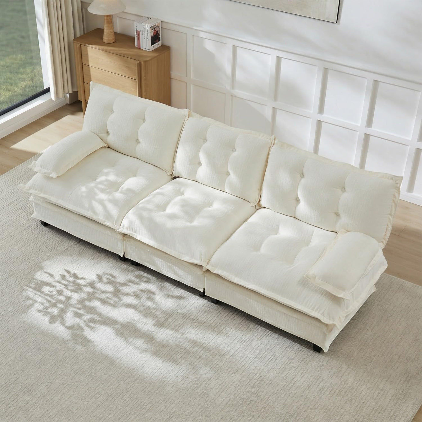Modular Sectional Sofa with Cloud Cushions | Chenille Fabric | 2/3/4 Seater with Ottoman Options