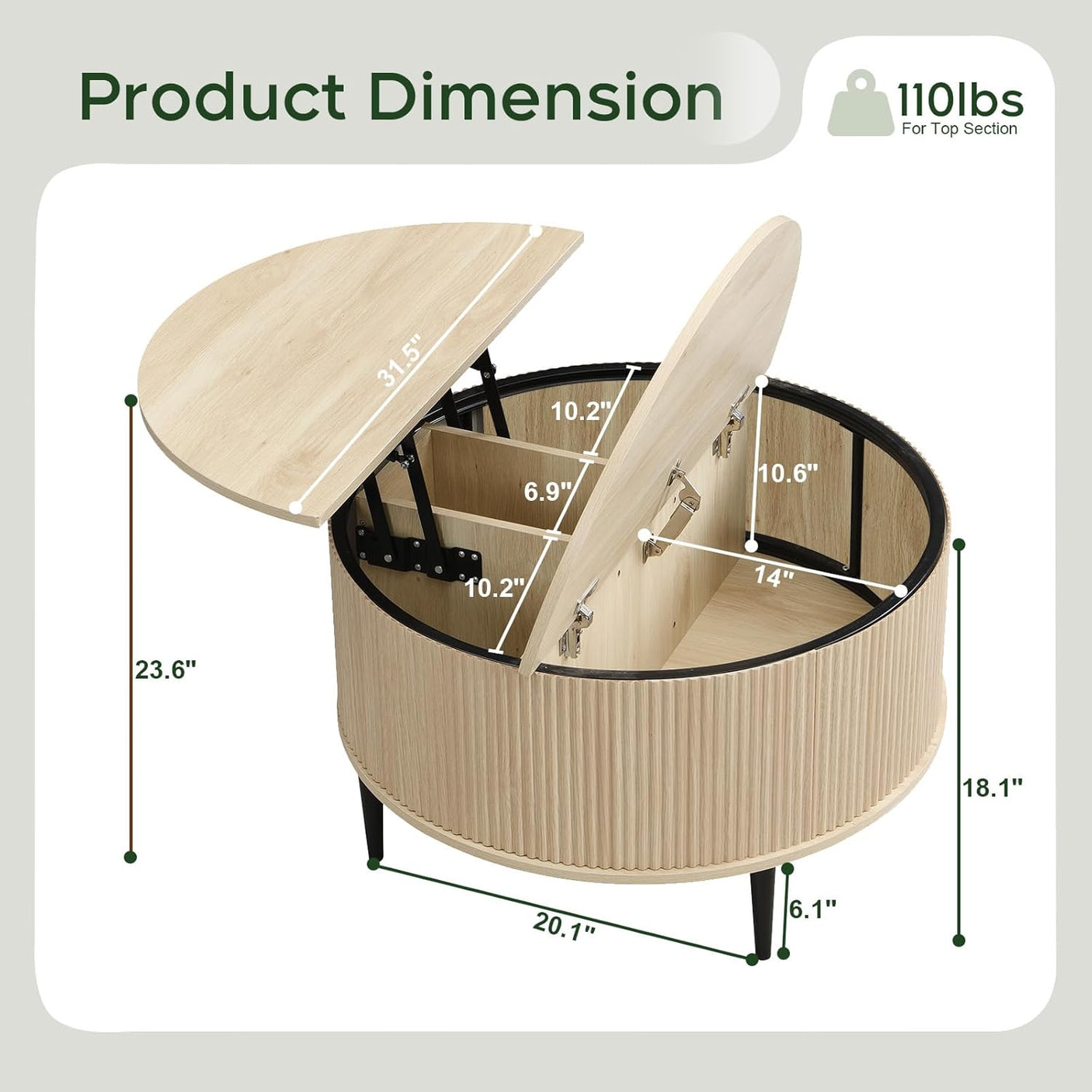 31.5" Round Coffee Table with Storage