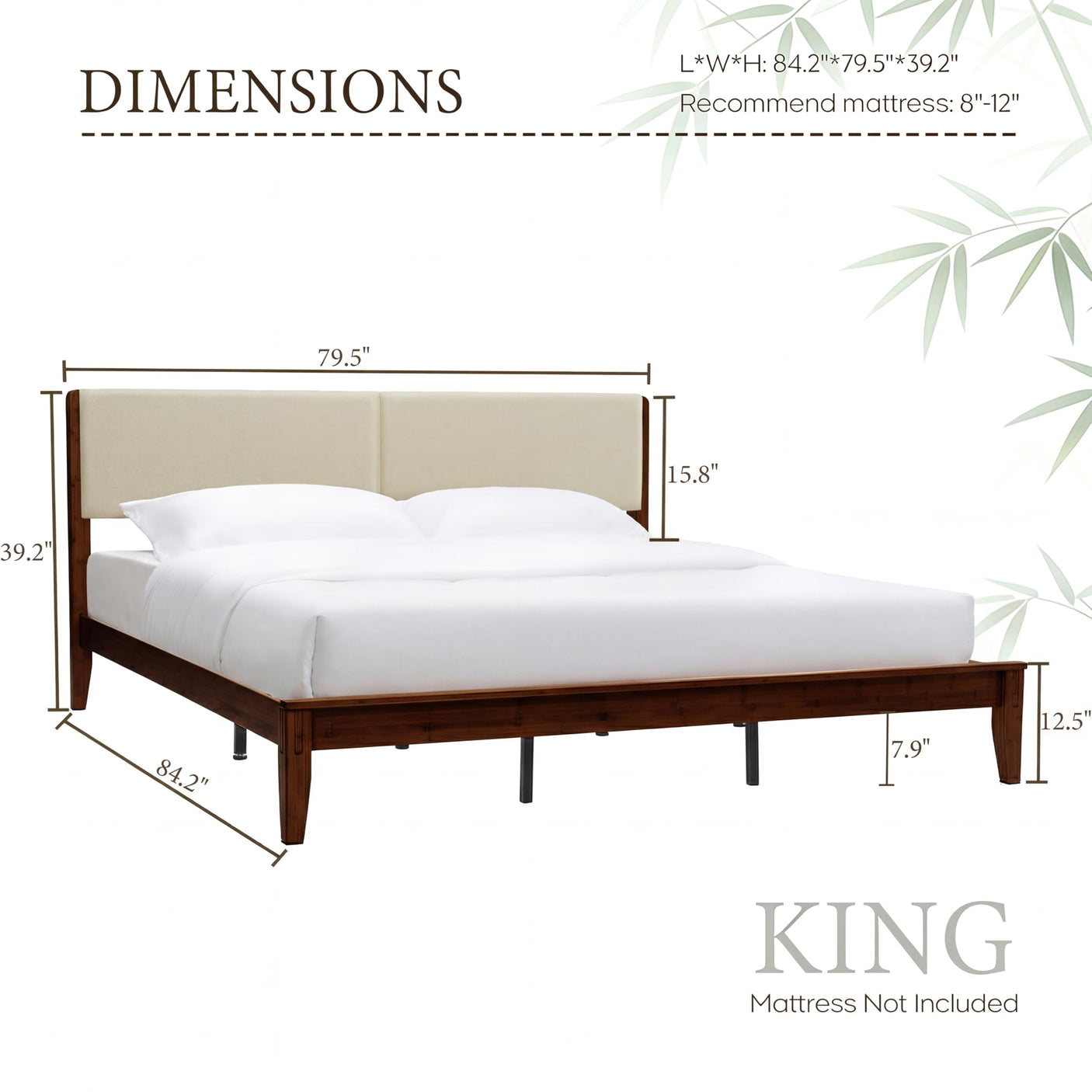 Yechen Bamboo Bed Frame – Japanese Joinery, Linen Headboard, Queen & King