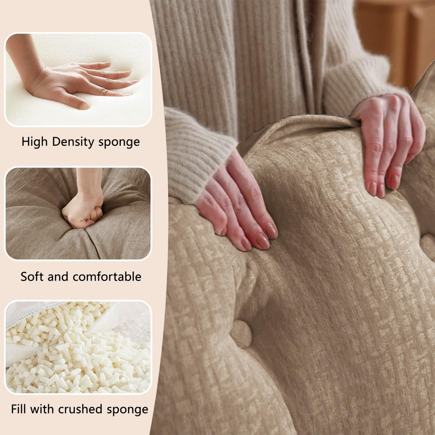 Modular Sectional Sofa with Cloud Cushions | Chenille Fabric | 2/3/4 Seater with Ottoman Options