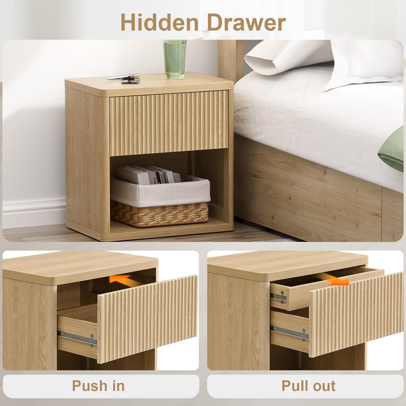 Large Modern Nightstand with Small Built-in Drawers