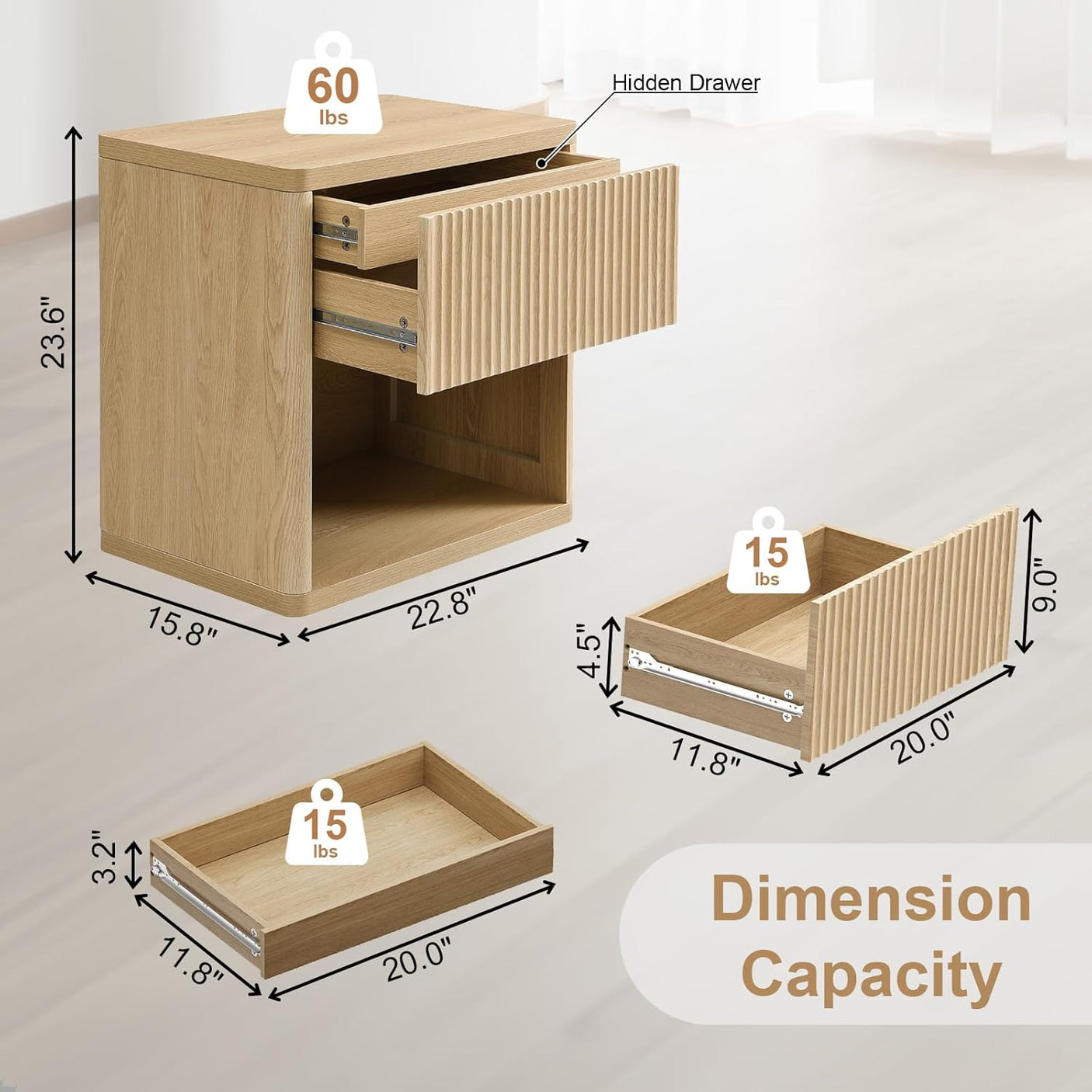 Large Modern Nightstand with Small Built-in Drawers