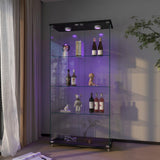 YECHEN Glass Display Cabinet with LED Lights | Tempered Glass Curio Cabinet