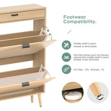 Slim Fluted Shoe Cabinet with Flip Drawers | Entryway Shoe Organizer | Walnut & Natural Oak