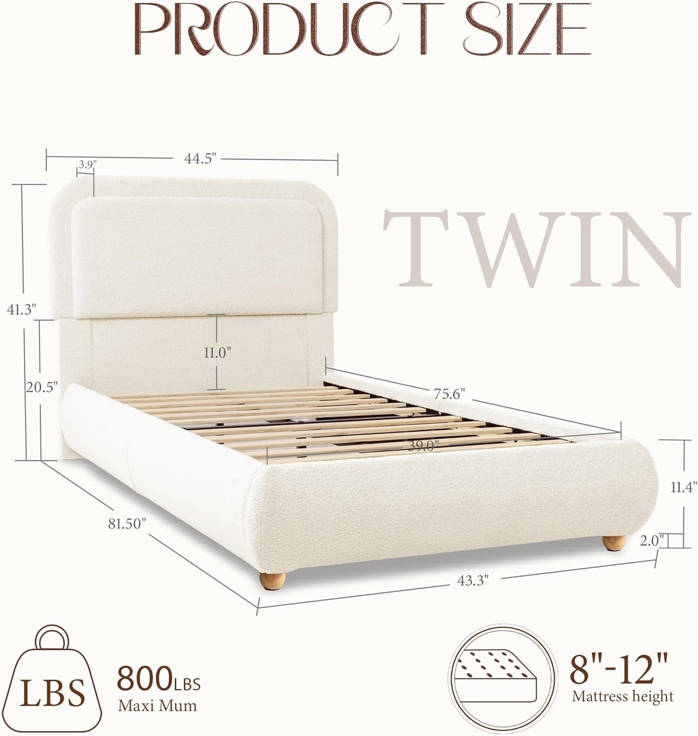 Boucle Fabric Cloud Bed Frame with Round Corner Headboard