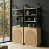 YECHEN Modern 71" Arched Bookcase with Reeded Design Doors | 7-Tier Tall Bookshelf with Storage Cabinet & Adjustable Shelves