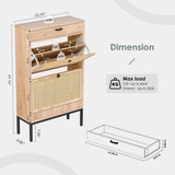 Yechen Rattan Shoe Cabinet with 2 Flip Doors & Storage Drawer, Entryway Wooden Shoe Rack Organizer, Oak