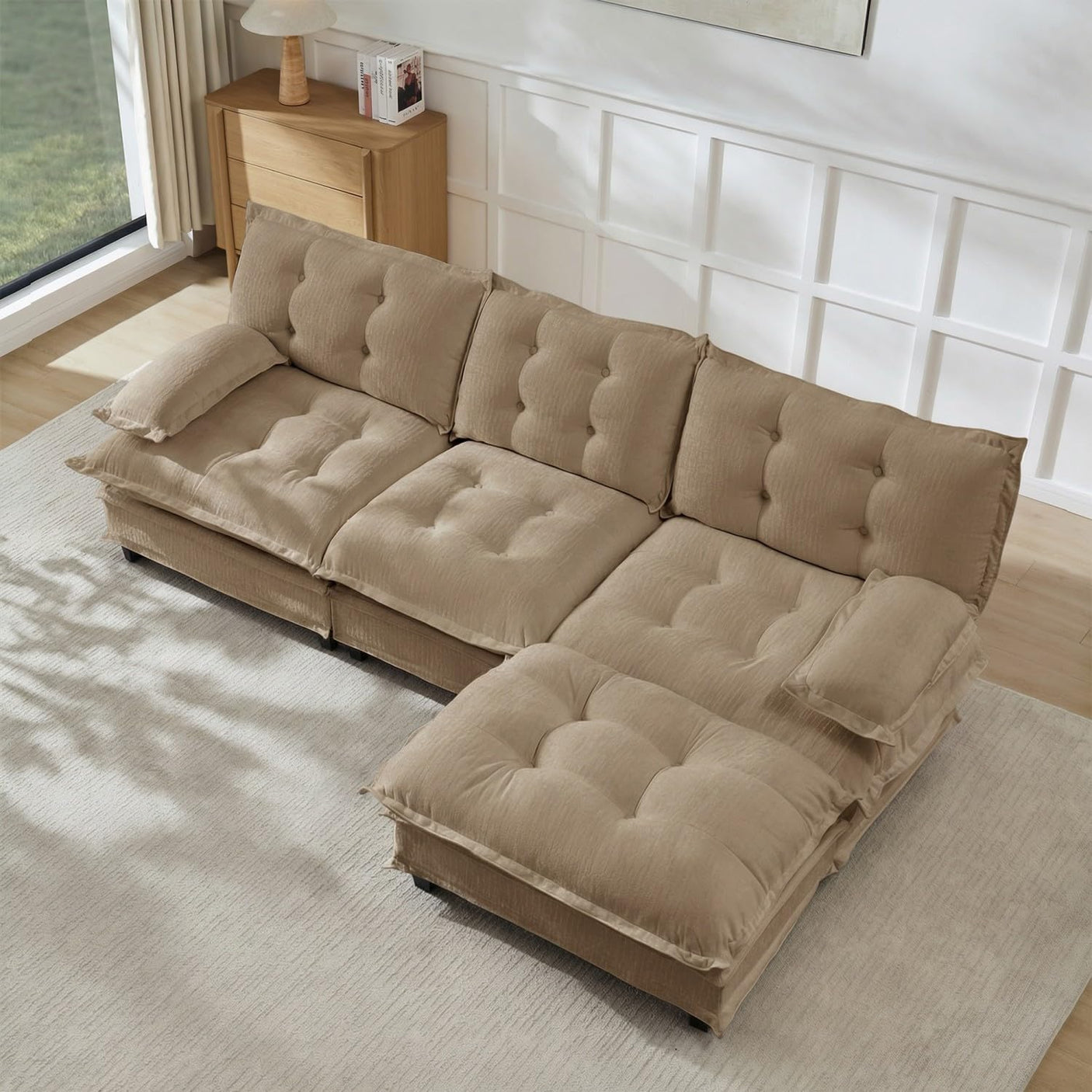 Modular Sectional Sofa with Cloud Cushions | Chenille Fabric | 2/3/4 Seater with Ottoman Options