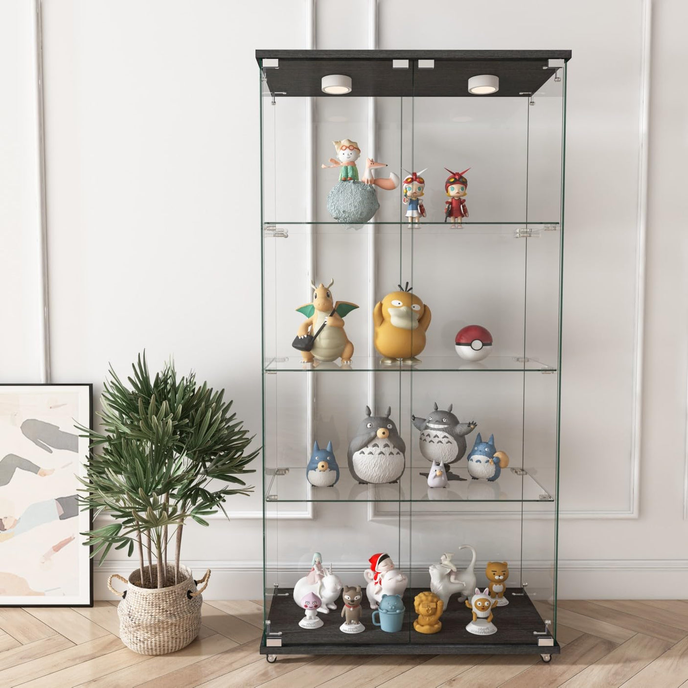 YECHEN Glass Display Cabinet with LED Lights | Tempered Glass Curio Cabinet