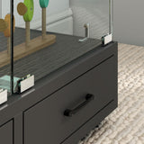 YECHEN Glass Display Cabinet with LED Lights | Double-Door Curio Cabinet with 2 Drawers