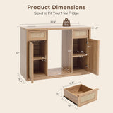 Rattan Coffee Bar Cabinet with Mini Fridge Space - Boho Sideboard with Wine Storage