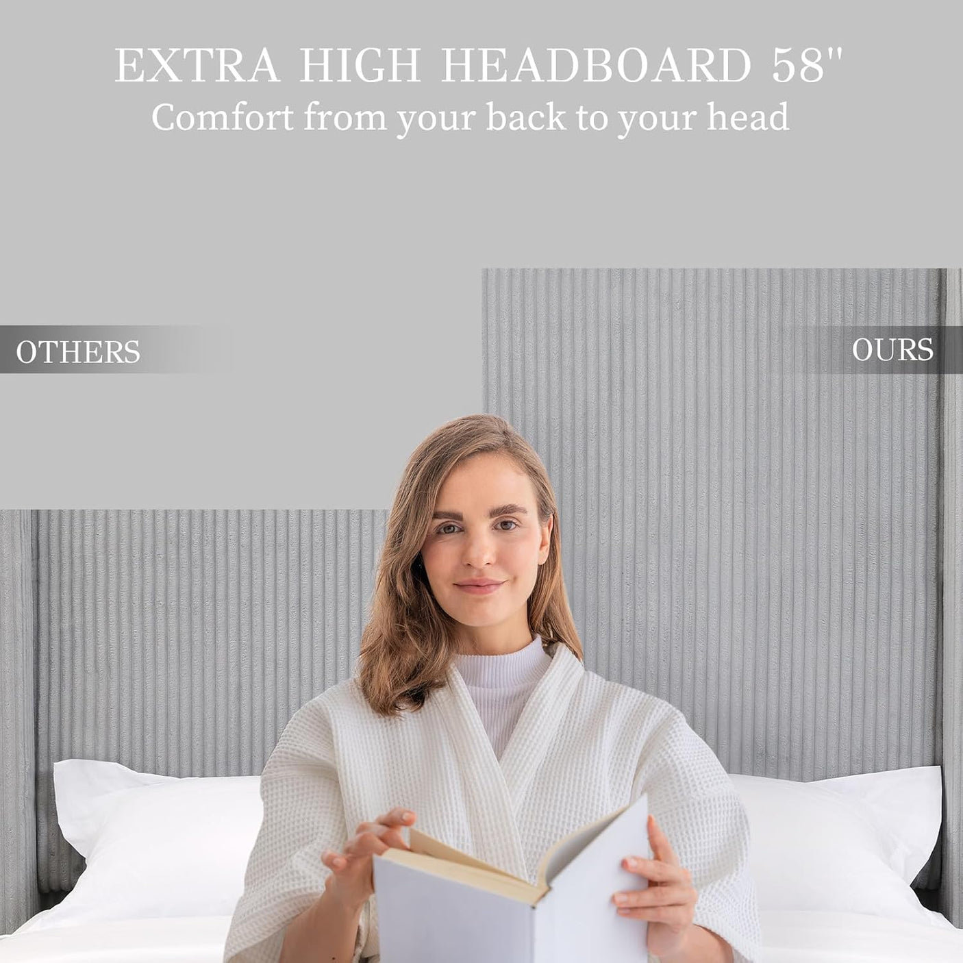 Yechen Bed Frame with Lift Up Storage, 58" Tall Headboard and Upholstered Wingback Platform Bed Frame, Hydraulic Support, No Box Spring Needed, Gray Corduroy