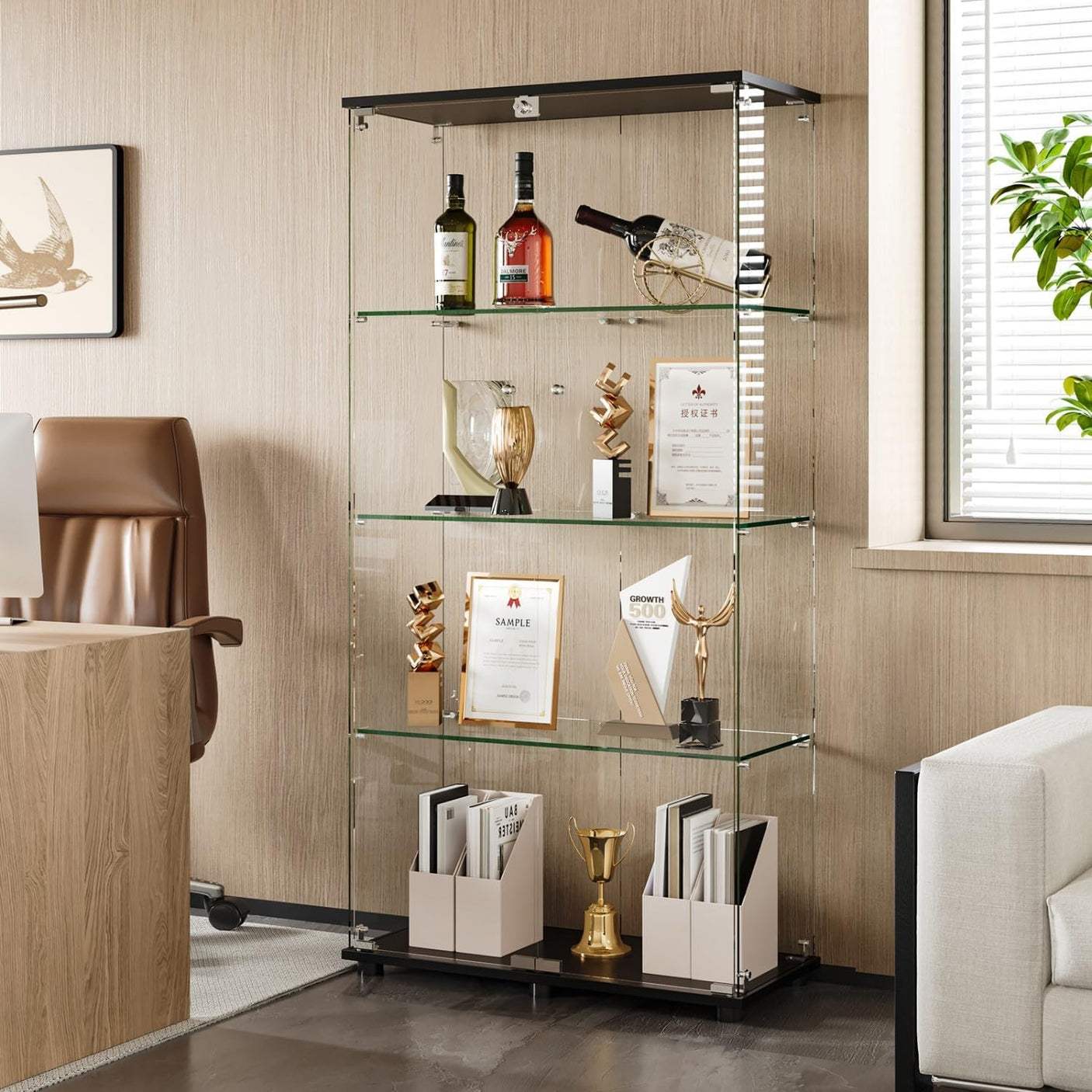 YECHEN Glass Display Cabinet with 5-Shelf | Tempered Glass Curio Cabinet with Lock, Double Doors & Anti-Topple Device