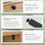 Shoe Rack Storage Organizer with 2 Natural Semi-Circular Rattan Doors