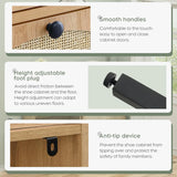 Shoe Rack Storage Organizer with 2 Natural Semi-Circular Rattan Doors