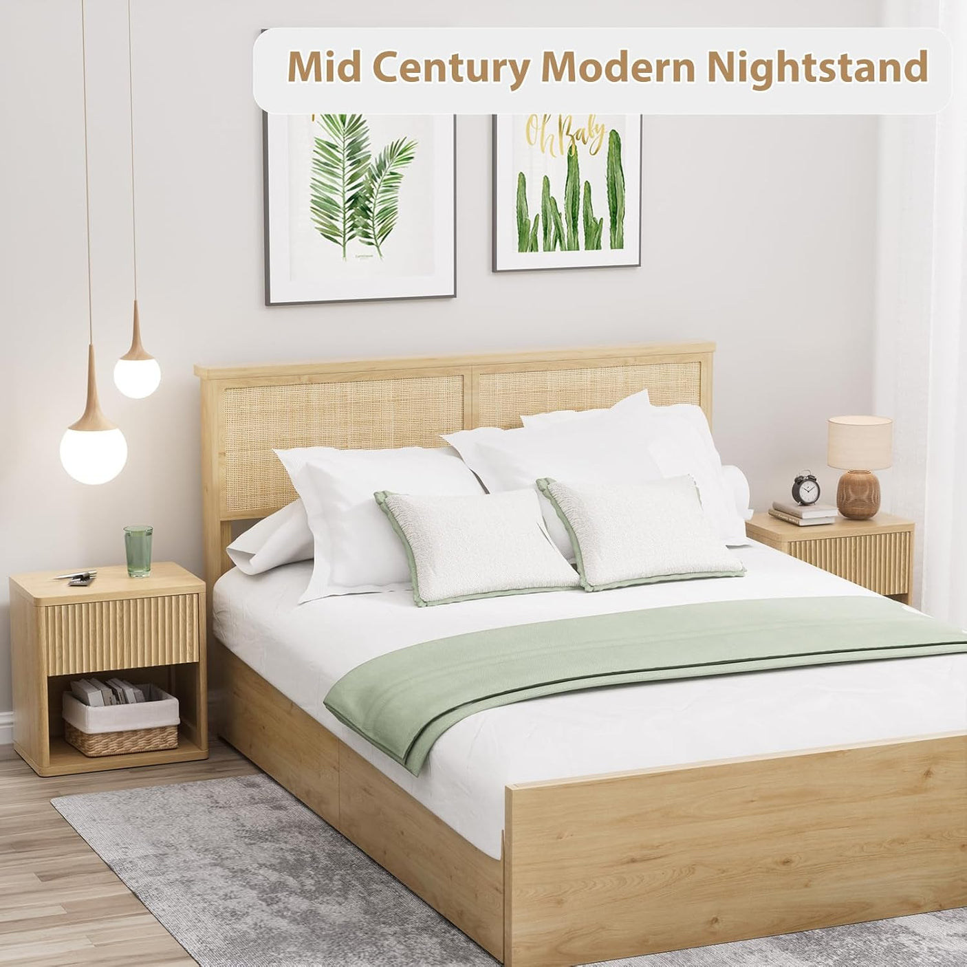 Large Modern Nightstand with Small Built-in Drawers