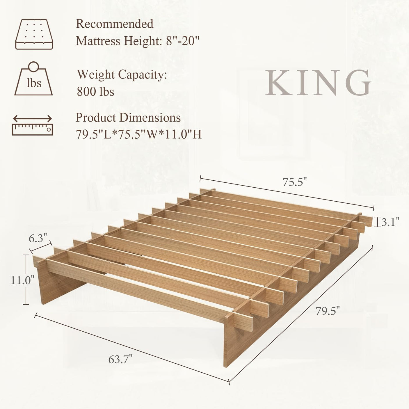 Yechen Natural Oak Platform Bed Frame | Dovetail Joinery, Wooden Slats, No Box Spring Needed