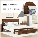 Farmhouse Bed Frame with Storage Drawers & LED Lights | Solid Pine Wood