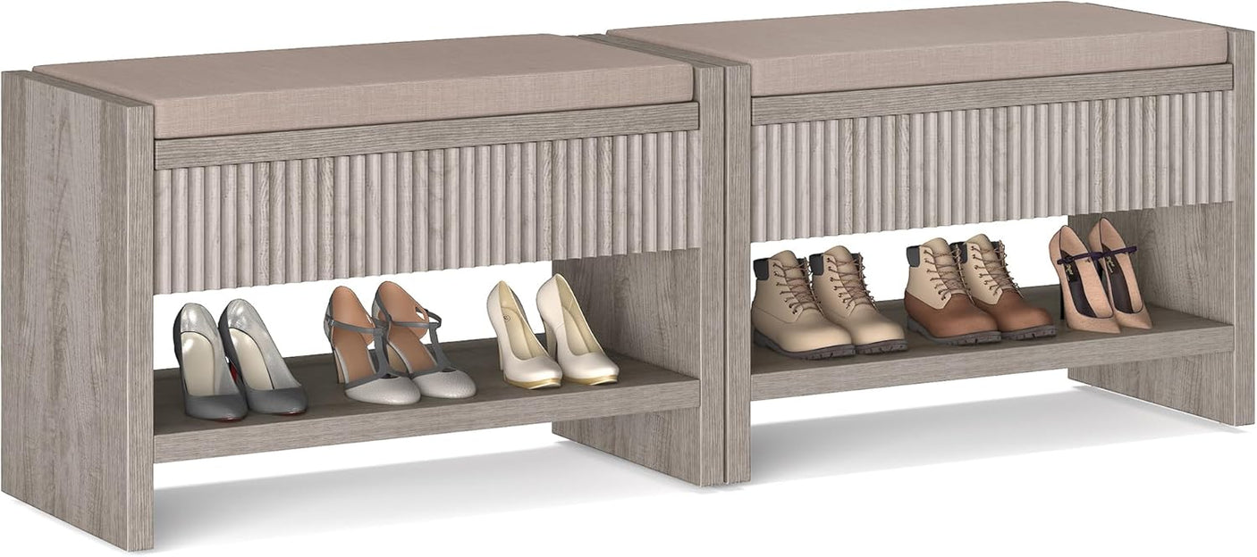 Modern Fluted Shoe Storage Bench with Lift Top Storage