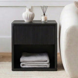 Yechen Fluted Nightstand | 22.8" Wide Mid-Century Bedside Table with Hidden Drawer & Open Shelf