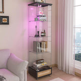 YECHEN Glass Display Cabinet with LED Lights | 4-Shelf Curio Cabinet with Drawer & Locking Door