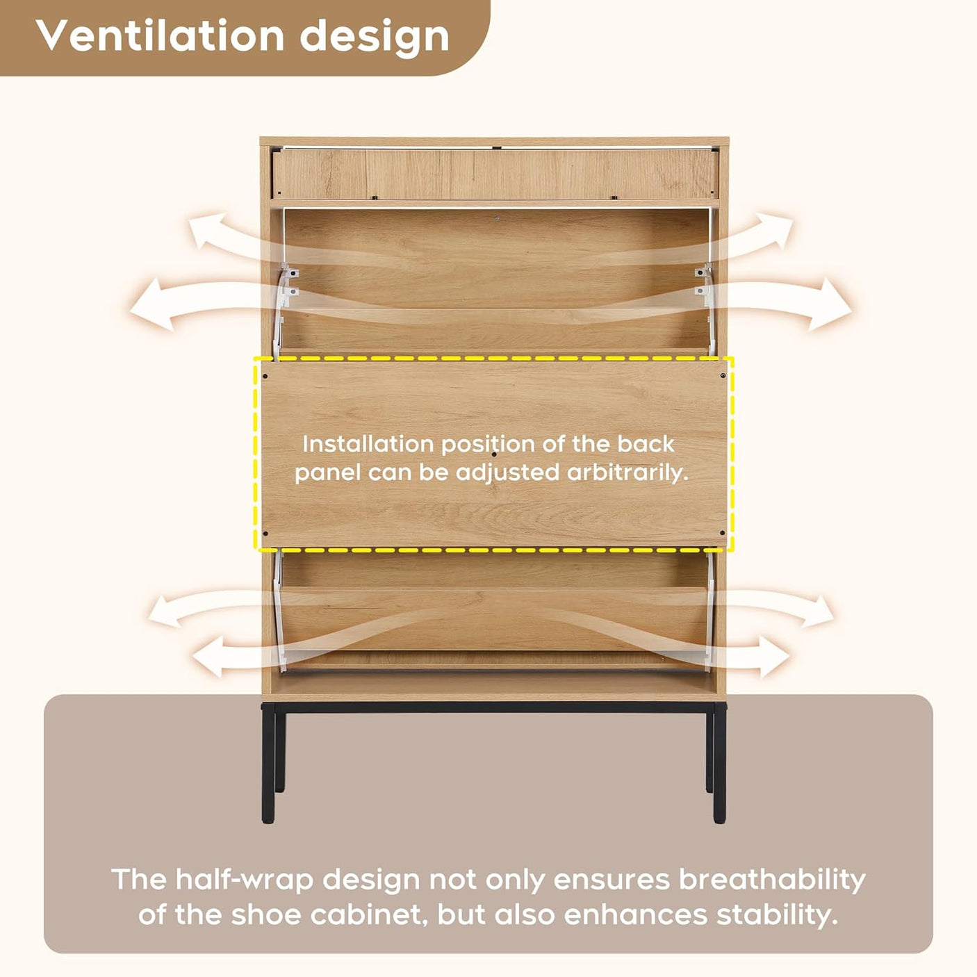 Slim Entryway Shoe Organizer with Half linear Circle Doors