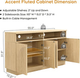Fluted Sideboard Buffet Cabinet with Arched Reeded Doors - Mid Century Modern Storage