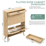 Slim Fluted Shoe Cabinet with Flip Drawers | Entryway Shoe Organizer | Walnut & Natural Oak