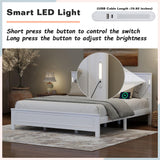 Farmhouse Bed Frame with LED Lights & Charging Station | Solid Pine Wood | Queen & King